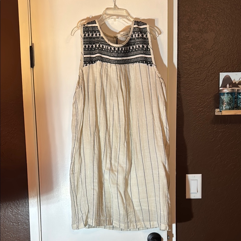 Lucky Brand Cream Ruffled Sundress with Embellished Details
